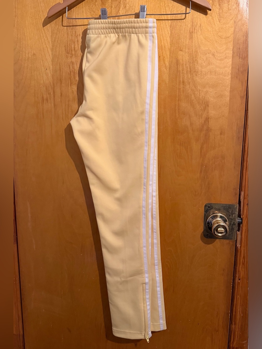 adidas Pale Yellow Athletic Track Pants with White Trefoil Tag - Picture 2 of 3